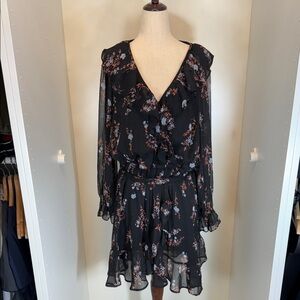 LC Lauren Conrad Black Floral Long Sleeve Dress